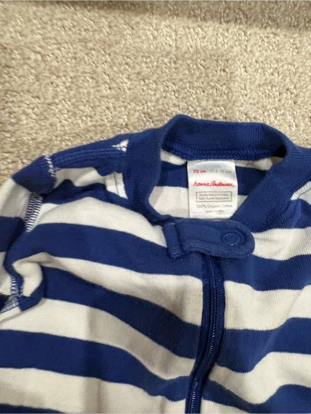Hanna Andersson Blue Shark and Navy Stripe Kids One-Piece Footies